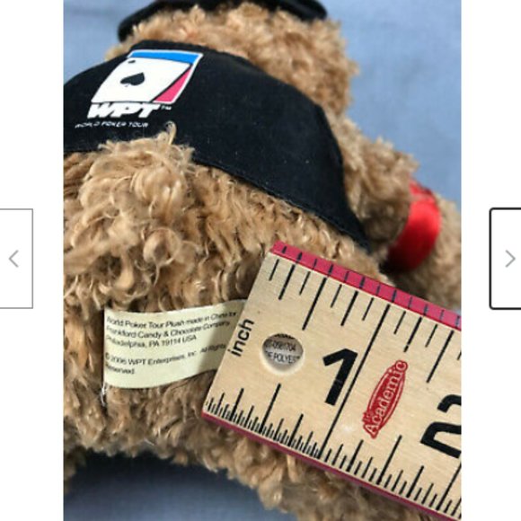 World Poker Tour Hat WPT 8" Cuddly Brown Teddy Bear Curly Plush 2006 Bow Tie - Picture 3 of 12